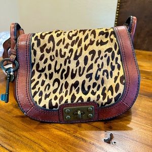 Fossil purse with leopard print calf hair